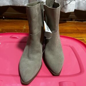 Lucky Brand Taupe Suede Pointed-Toe Ankle Boots